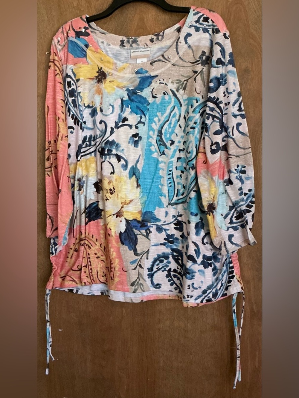 NWOT Alfred Dunner Floral & Paisley Patch Print Lightweight Drawstring Top 2X